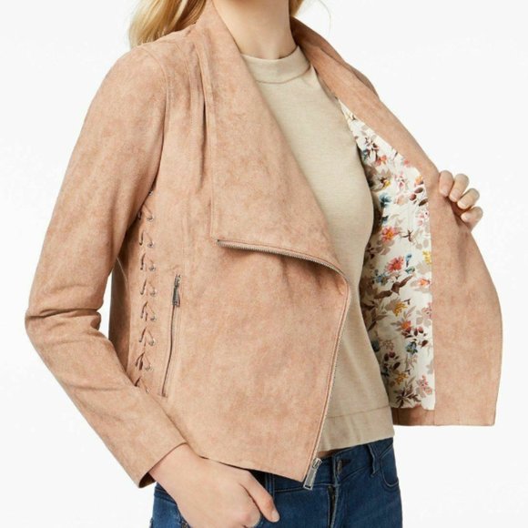 BCBGeneration Faux-Suede Lace-Up Moto Jacket - Picture 6 of 8